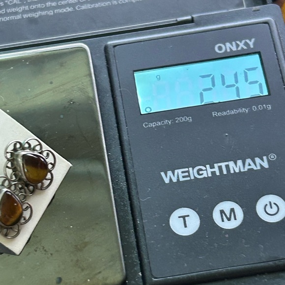 Teardrop Shaped Tigers Eye Pierced Earrings with Scrolling Stamped 925 Silver - Picture 9 of 9